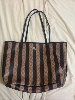Coach Brown and Black Signature Stripe Tote